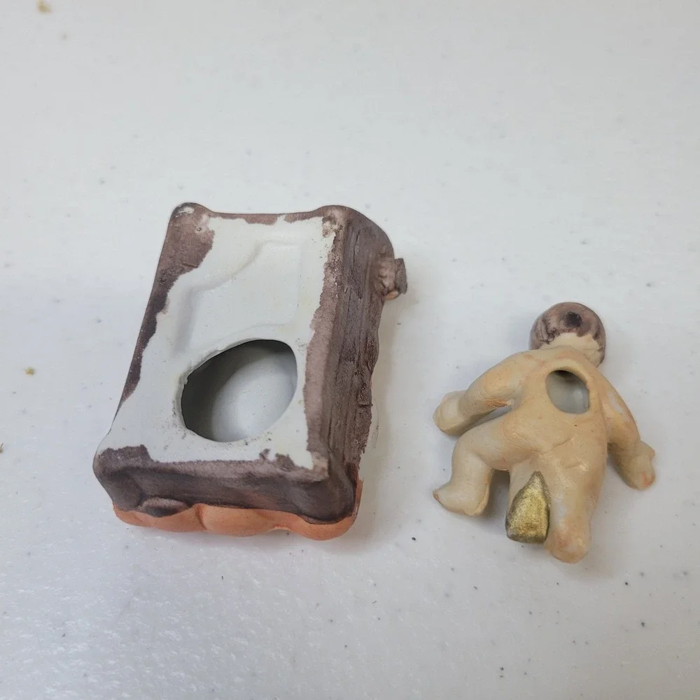 Ceramic Nativity‎ Wooden Moss Manger Religious Scene Handmade Vintage Mixed Race